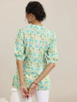 Off White Printed Cotton Straight Kurti - Image 3