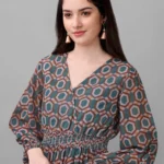 DRESSES FOR WOMEN WESTERN WEAR GEOMETRICAL GREEN DRESS